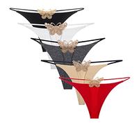 KOEMCY 5 Pièces String Femme Sexy Tanga String sans Couture T-Back Strings Papillon Culottes Taille Basse Thongs Slips Multicolore Lingerie Bikini (L)
