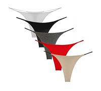 KOEMCY 5 Pièces String pour Femme G String Culottes Coton sans Couture Sexy T-Back Slips Taille Basse Thong Bikini (S)