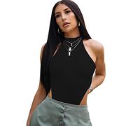 KOEMCY Body Femme Sexy Bodysuit Turtle Neck Jumpsuit Combinaisons Couleur Unie Justaucorps Bodys Combishort Corset Lingerie Moulant Top Haut Shirt (Noir,L)