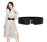 KOEMCY Ceinture Corset Élastique Large Ajustable Boucle Dorée Accessoire Taille Haute Élégant Cuir Synthétique Classique Femme