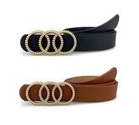 KOEMCY Ceinture Femme Boucle Cercles Texturés Dorés Accessoire Taille Ajustable Cuir Synthétique Élégant Classique
