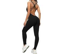 KOEMCY Combinaison Sport Femme Été Bretelles Croisées Combishort Ensemble Yoga sans Manches Fluide Pantalon Moulant Combinaisons Ete Fitness Jumpsuit Bretelles Réglables