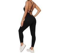 KOEMCY Combinaison Sport Femme Été Bretelles Croisées Jumpsuit Moulante Combishort sans Manches Pantalon Long Combinaisons Ete Yoga Fitness Soirée Tenue chic