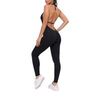KOEMCY Combinaison Sport Femme Été Halter Jumpsuit Combishort Ensemble Yoga Fitness Pantalon Long sans Manches Fluide Élastique Combinaisons Ete Sportive chic
