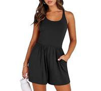 KOEMCY Combishort Femme Romper Jumpsuit Élégant Été Bretelles Spaghetti Sans Manches Casual Combinaison Baggy Ruched Bodysuit avec Poches (M)