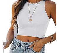 KOEMCY Débardeur Crop Top Femme, Sexy Camisole Racerback Sans Manches Haut Court Pour Femme Fille (Blanc, S)