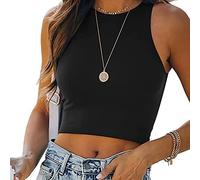KOEMCY Débardeur Crop Top Femme, Sexy Camisole Racerback Sans Manches Haut Court pour Femme Fille (Noir, L)