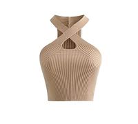 KOEMCY Débardeur Crop Top Femme, Sexy Camisole Sans Manches, Découpe Criss Cross Haut Court Pour Fille (Kaki)