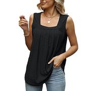 KOEMCY Debardeur Femme Tank Top Broderie Anglaise Col Carré Tops sans Manche Haut Chic Élégant Vetement Ete Caraco Fluide Coton Respirant
