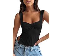 KOEMCY Débardeur Femme Tank Top Carré Tops sans Manche Bustier Froncé Haut Chic Élégant Vetement Été Caraco Bretelles Larges