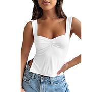 KOEMCY Débardeur Femme Tank Top Carré Tops sans Manche Bustier Froncé Haut Chic Élégant Vetement Été Caraco Bretelles Larges