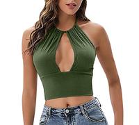 KOEMCY Debardeur Femme Tank Top Tops sans Manche Halter Neck Col Montant Haut Chic Et Elegant Côtelé Vetement Ete Tshirt Crop Top Court Débardeur Coton Stretch Caraco Tendance