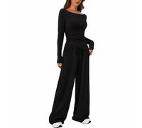 KOEMCY Ensemble Femme 2 Pièces de Survêtement Sweat Manches Longues et Pantalon avec Poches Jogging Décontracté Confort Casual Yoga Fitness Tracksuit (Noir/S)