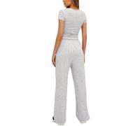 KOEMCY Ensemble Femmes Élégant Deux Pièces Été Décontracté Slim Fit Short Sleeve Top et Cordon Pantalon avec Poches Survêtement Suit Loungewear Set Casual Outfit (Gris Clair,L)