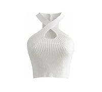 KOEMCY Femme Débardeur Crop Top, Sexy Crop Tank Tops Camisole Top Crop sans Manches, Découpe Criss Cross Haut Court Tank Top pour Femme Fille (Blanc)