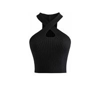 KOEMCY Femme Débardeur Crop Top, Sexy Crop Tank Tops Camisole Top Crop sans Manches, Découpe Criss Cross Haut Court Tank Top pour Femme Fille (Noir)