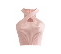 KOEMCY Femme Débardeur Crop Top, Sexy Crop Tank Tops Camisole Top Crop sans Manches, Découpe Criss Cross Haut Court Tank Top pour Femme Fille (Rose)