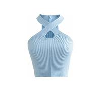 KOEMCY Femme Débardeur Crop Top, Sexy Crop Tank Tops Camisole Top Crop sans Manches, Découpe Criss Cross Haut Court Tank Top pour Femme Fille (Bleu)