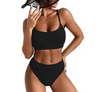 KOEMCY Femme Maillot De Bain Deux Pièces Taille Haute Bikini Triangle Sexy Push Up Beachwear (Noir, M)