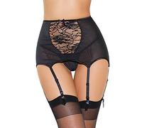 KOEMCY Femme Porte Jarretelle Jarretelles Guepiere Ensemble Dentelle Jarretières Taille Haute Guêpière Réglable Jarretelle Lingerie Set avec G-String et Bas (Noir-1,XL)