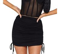 KOEMCY Jupe Courte Femme Ete Mini Jupe Plissée Froncée avec Cordon Jupes Short Taille Haute Moulante Élégante Mini Skirt Tendance pour Vacances Plage Fête Soirée