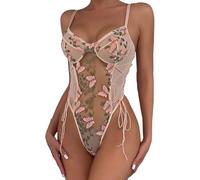 KOEMCY Lingerie Sexy Femme Coquine Hot Body Brodé Floral Transparent Bretelles Croisées Tenue Érotique Combinaison Dentelle Ensemble Nuisette Bodystocking Vêtements