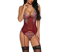 KOEMCY Lingerie Sexy Femme Coquine Hot Body Dentelle Transparent Tenue Érotique Ensemble Nuisette Combinaison sous Vêtements Portejarretelles Bodystocking Résille