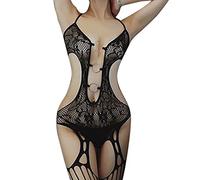 KOEMCY Lingerie Sexy Femme Coquine Hot Bodystocking Résille Dentelle Tenue Érotique Combinaison Collant Ensemble Nuisette sous Vetements Robe