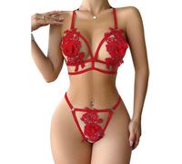KOEMCY Lingerie Sexy Femme Coquine Hot Ensemble Dentelle Floral Triangle Tenue Érotique Bodystocking Bretelles Nuisette sous Vetements Combinaison Collant Robe