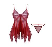 KOEMCY Lingerie Sexy Femme Coquine Hot Nuisette Asymétrique Dentelle Tenue Érotique Ensemble Transparent Bretelles Ajustables Bodystocking Combinaison Élégante