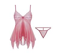 KOEMCY Lingerie Sexy Femme Coquine Hot Nuisette Asymétrique Dentelle Tenue Érotique Ensemble Transparent Bretelles Ajustables Bodystocking Combinaison Élégante