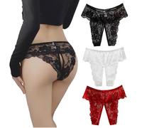 KOEMCY Lot 3 Culottes Dentelle Femme Shorty Floral Transparent Culotte Sexy sans Couture Slip Confort Lingerie Quotidienne