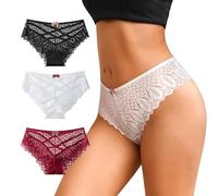 KOEMCY Lot 3 Culottes Dentelle Femme Shorty Transparent Tanga Broderie Florale Sousvêtements Confortables Slip sans Couture Lingerie Élégante Culotte Sexy