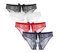 KOEMCY Lot 4 Culottes Dentelle Femme Transparentes Shorty Floral Slip Sexy Lingerie Confortable Sousvêtements Respirants Taille Basse Culottes Élégantes