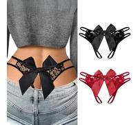 KOEMCY Lot de 2 Culottes Dentelle Femme Nœud Papillon Shorty Lanières Slip Élégant Sousvêtement Quotidien Culottes Sexy