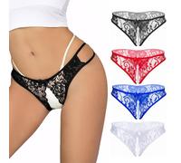 KOEMCY Lot de 4 Culottes Dentelle Transparentes Motif Floral Culotte Sexy Shorty Tanga Slip Confortable Sousvêtements Quotidiens