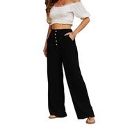 KOEMCY Pantalon Fluide Femme Été Palazzo Large Boutons Décoratifs Tailleélastique Pantacourt Léger Ample Chic Pantalons Vacances Plage Bureau