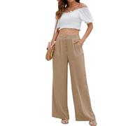 KOEMCY Pantalon Fluide Femme Été Palazzo Large Boutons Décoratifs Tailleélastique Pantacourt Léger Ample Chic Pantalons Vacances Plage Bureau
