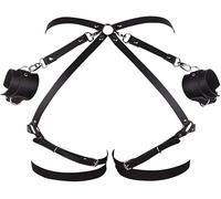 KOEMCY Punk Taille Harnais Ceinture Noir Cuir Harnais Corps, Sexy Chaîne de Taille Ceinture de Cuisse Réglable Ventre Courroie Strappy Jambe Chaîne Bijoux de Corps pour Femmes Filles