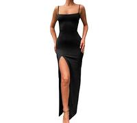 KOEMCY Robe à Bretelles Femme Spaghetti Moulante Fendue Longue Robes Chic Et Elegant de Soirée Cocktail Club Vetement Summer Dress