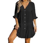 KOEMCY Robe de Plage Femme Ete Col en V Tunique Plage Cache Bikini Cover up Cache-Maillot de Bain Couvrir Longue Boutonnée Cache-Maillots (Noir S)