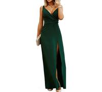 KOEMCY Robe Femme Chic et Elegant sans Manches Robe de Soirée Ete Robes Fendue à Bretelles Spaghetti Sexy Vert Robe Longue Ample