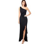 KOEMCY Robe Femme Elégante Cocktail - Soirée Longue Ourlet à Volant - Mariage & Fête (Noir, M)