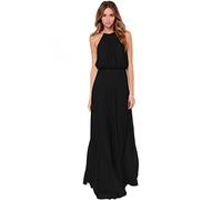 KOEMCY Robe Femme Sexy Longue Sans Manches Ample Col Halter Pour Soirée Cocktail Bal Mariage (Noir, M)