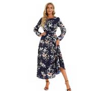 KOEMCY Robe Femmes Floral Col Rond de Plage Bohème Maxi en Mousseline Lâche À Manches Longues Automne (Bleu, M)