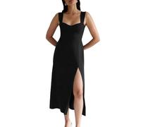 KOEMCY Robe sans Manche Femme Bretelles Larges Fente Latérale Robes Chic Et Elegant Longueur Midi Coupe Ajustée Décolleté Coeur Soirée Cocktail Cérémonie Vetement Élégant