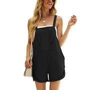 KOEMCY Salopette Femme Boutons Bretelles Combinaison Short Ample Bouffant Décontractée Jumpsuit avec Poche (Noir, S)