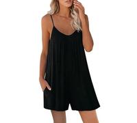 KOEMCY Salopette Femme Été Combinaison Jumpsuit Mode Unie Grande Taille Overalls Rompers avec Poches Décontractée Debardeur Playsuit