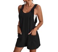 KOEMCY Salopette Femme sans Manches Bretelles Bouffant Décontractée Jumpsuit avec Poche Combinaison Short Ample (Noir, L)
