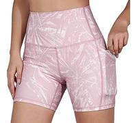 KOEMCY Short Sport Femme Shorts Legging de Sport avec Poches Shorts de Cycliste Contrôle du Ventre Élasticité Taille Haute Collants Shorts Short de Yoga Fitness Gym pour Jogging Running (Rose, M)